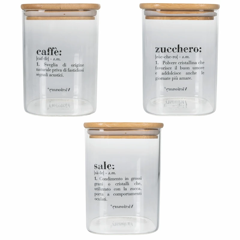 Villa d'Este Home Tivoli Victionary Set of 3 Glass Jars 1 Litre Bamboo Lid