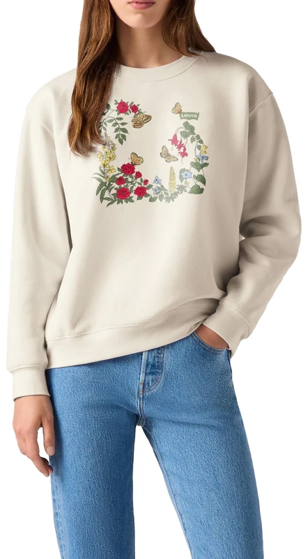 Levi's Women's Lse_gr Everyday Crew Sweatshirt, Rose Garden Bw Art O, S