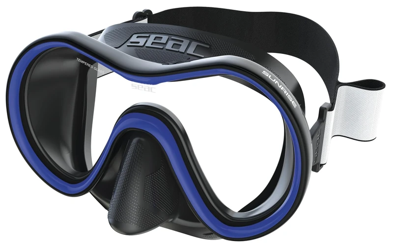 SEAC Sunrise, Single Lens Tempered Glass Mask for Diving and Snorkeling with 3D Buckle, with Fabric or Silicone Headband