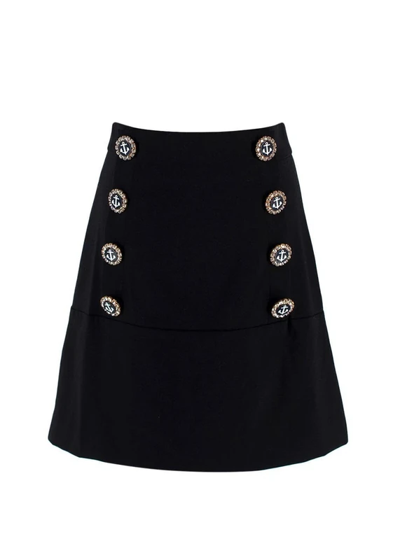 Dolce & Gabbana Pre-Loved Black Anchor Embellished Button Skirt