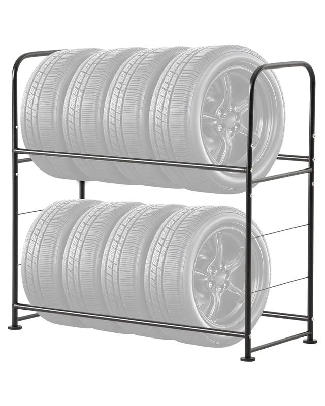 VEVOR Tire Storage Rack, 2-Shelf Tire Stand Holds up to 8 Standard Tires, Q195 Heavy-Duty Steel Tire Holder Carrier with Adjustable Height & Protective Cover for Garage Workshop, 397LBS Loading