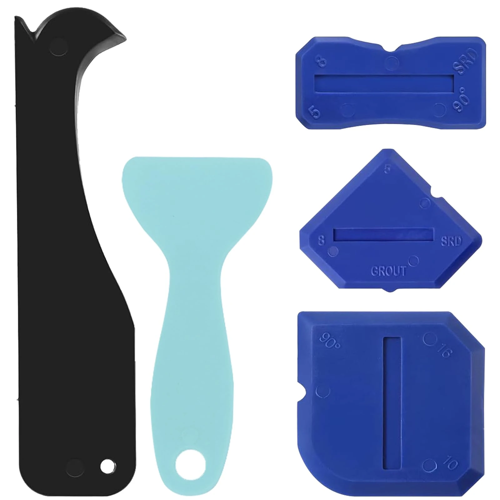 WOLMIK Sealant Finishing Tool Set - 5 PCS Silicone Scraper Tools, Silicone Sealant Remover Tool, Upgraded Sealants Finishing Tools with Scrapers & 3 Grout Caulking for Kitchen, Bathroom, Floor
