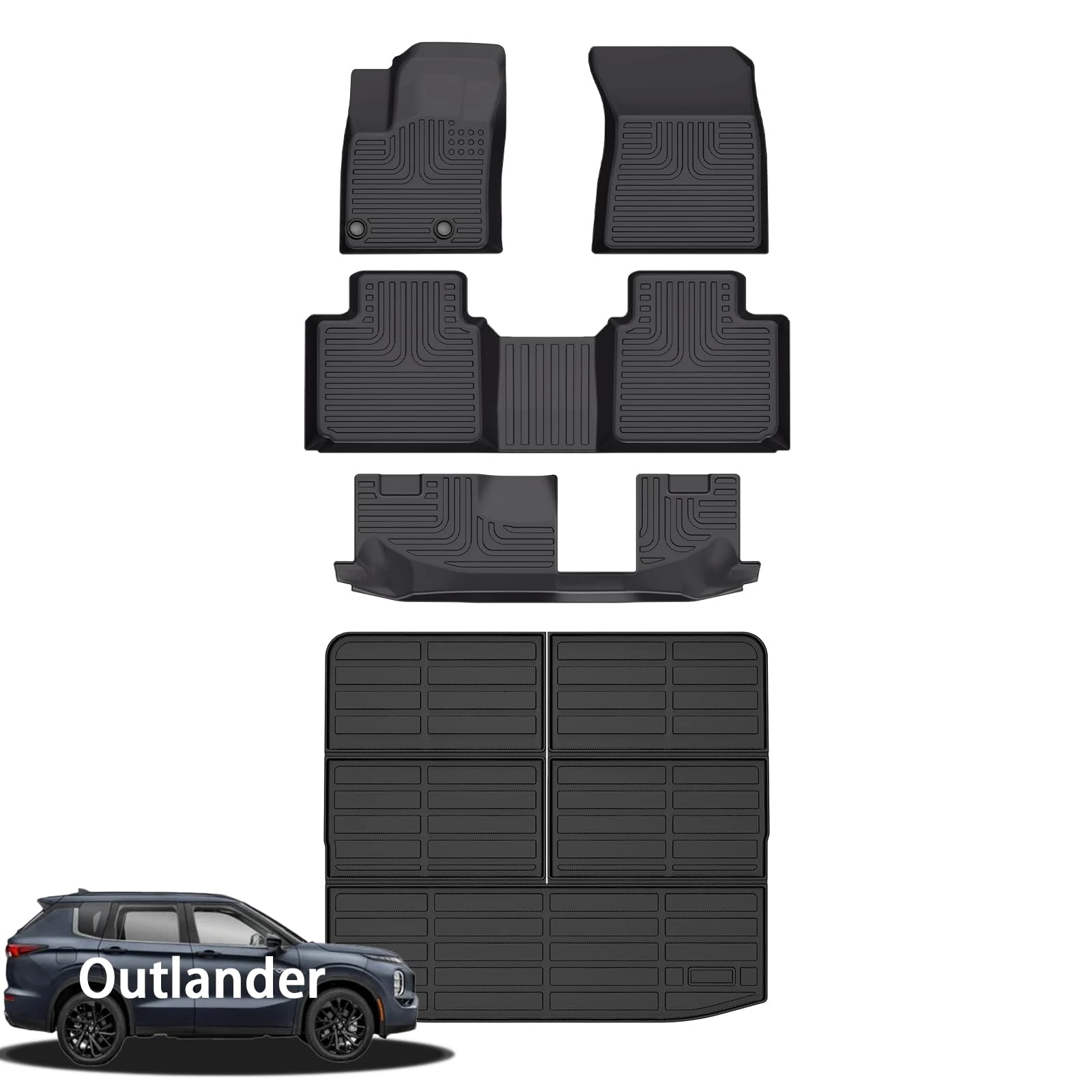 All Weather Floor Mats and Cargo Liner Set Fit for Mitsubishi Outlander 2022-2024 (Not Fit PHEV or Sport Models) TPE Car Mats Floor Liners Outlander Trunk Mat Accessories