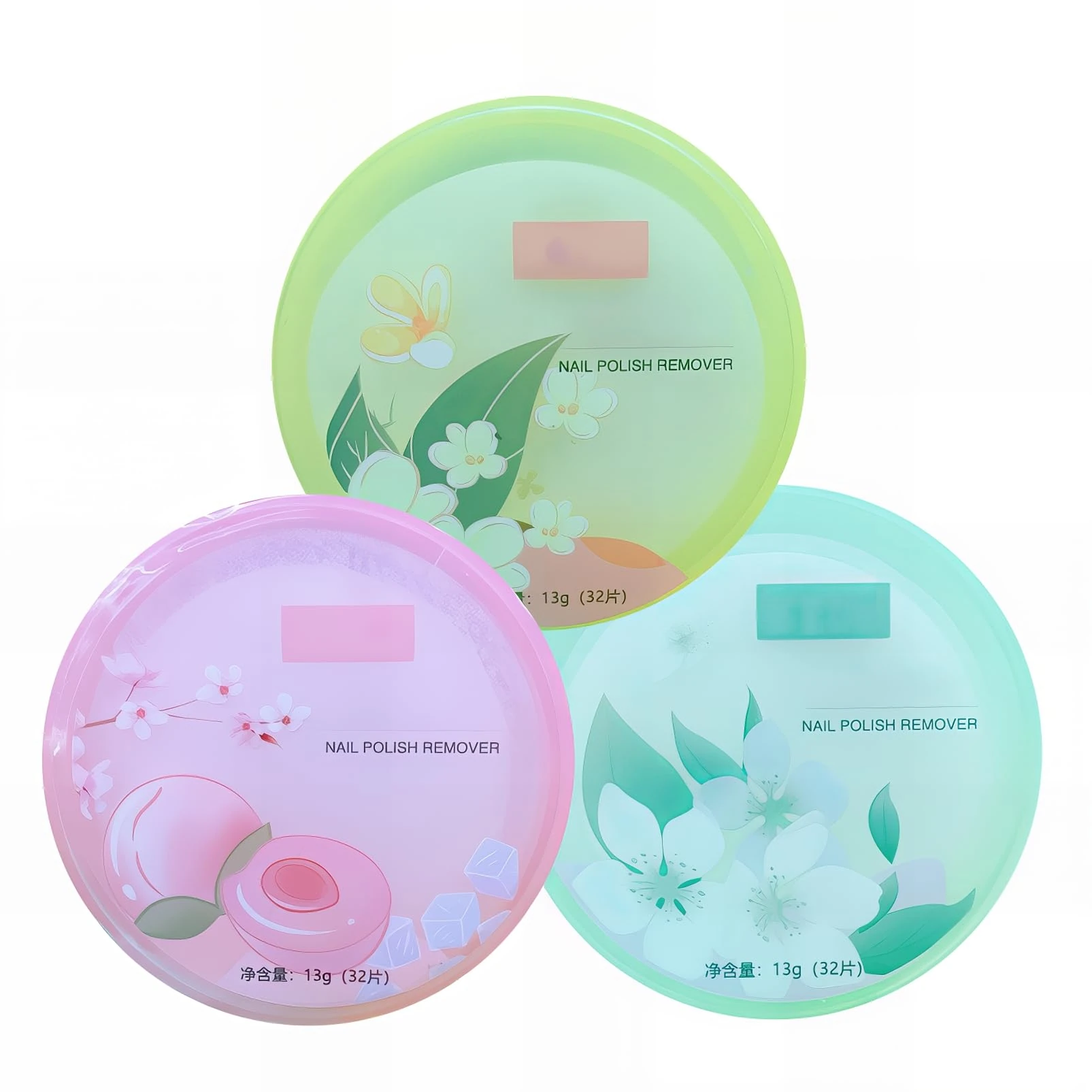 32PCS Nail Polish Remover Pads in Box,Nail Varnish Remover Pads,Instant Removal | Sweet Osmanthus Fragrance,Lint Free Wipes for Nails,Easy to Carry (Green,Yellow,Pink)