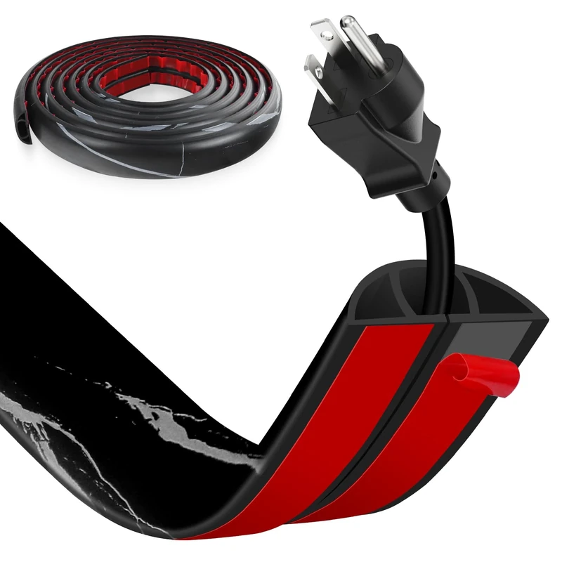 Floor Cord Cover, Wire Cover, Self Adhesive Cable Covers, Protect Cables & Prevent Trip Hazards For Office Home Factories Garages Flexible Cords Hider On Floor Wall (Black Stone, 3CM x 3M)