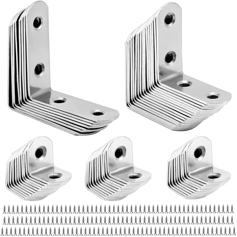 QWORK® L Brackets for Wood , 56pcs Corner Brace , Stainless Steel , 16x20mm , 16x40mm , 16x50mm , 90 Degree L Shaped Brackets for Furniture Fixation