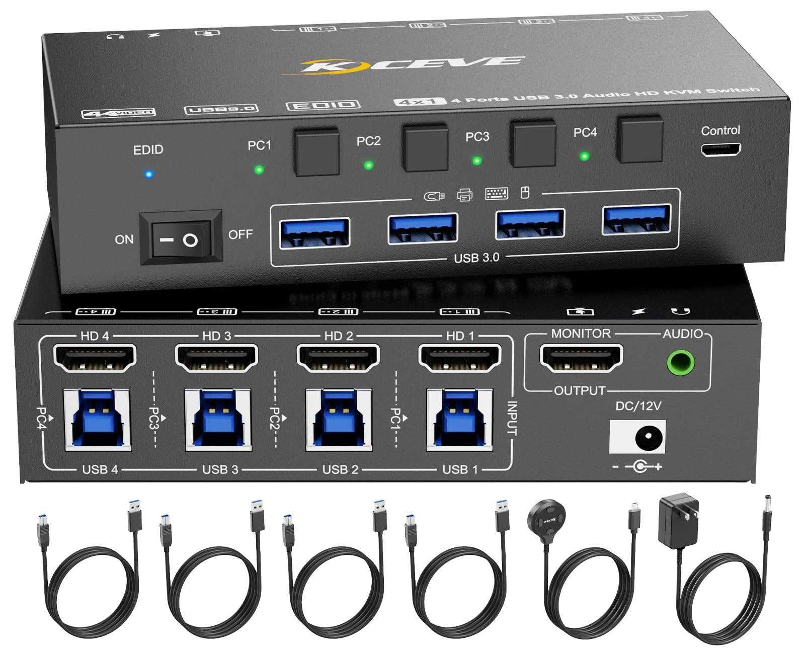 8K@60Hz HDMI KVM Switch 4 Computers 4K@144Hz, Simulation EDID, MLEEDA 4 Port USB3.0 KVM Switch with Audio for 4 Computer Share 1 Monitor and Keyboard Mouse Headset,Wired Remote,Power Adapter Included