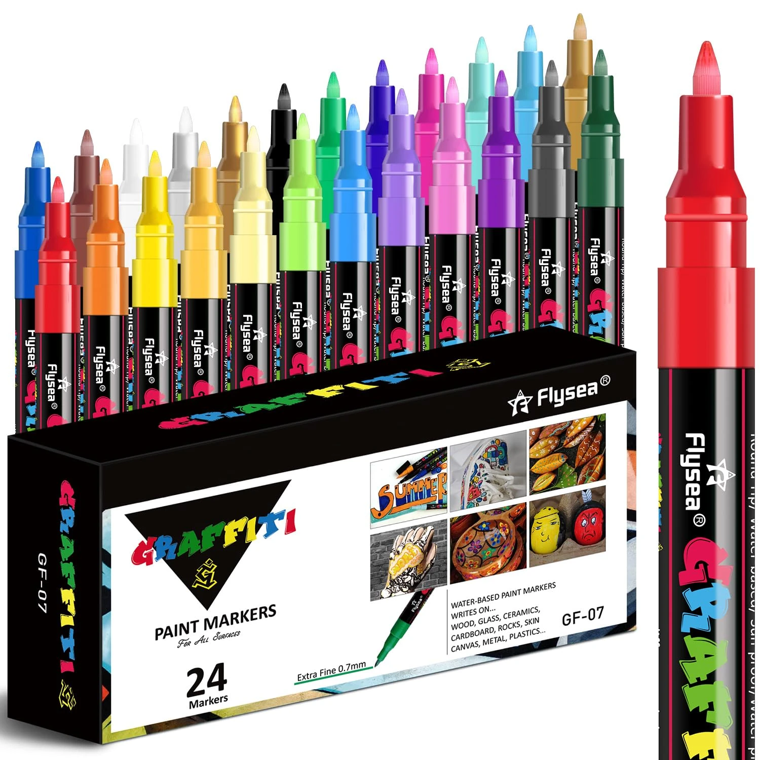 Alitastro 24 Acrylic Paint Pens - Waterproof Fabric Paint Markers Acrylic Markers for Rock Painting, Glass, Wood, Stone, Canvas, Metal, Arts and Crafts for Adult, 0.7mm Extra Fine Japanese Tip