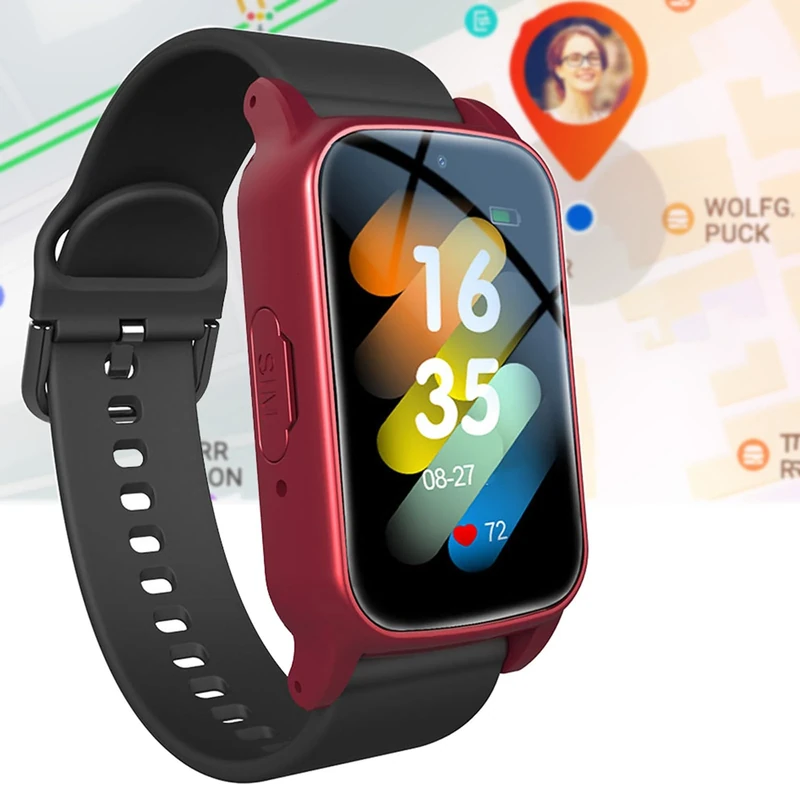 Weyot Elderly Smart Watch With Fall Detection, Fall Alert Devices for Elderly, GPS Tracker Watch for Elderly with Dementia, with SOS Voice Messages Geo-Fence Call Function,Red