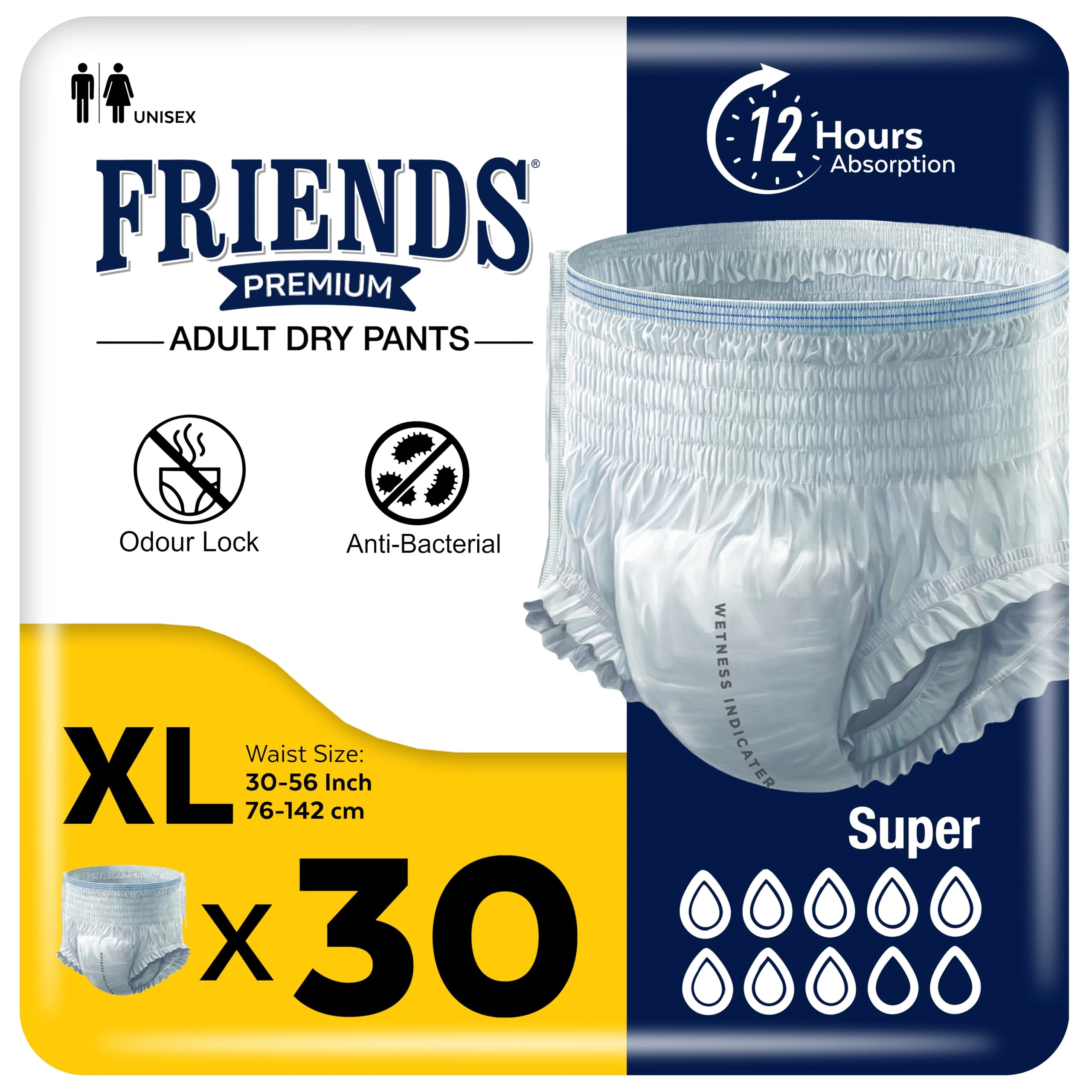 30 x Friends Unisex Incontinence Pants Super XL (30-56 inch + Extra Height)