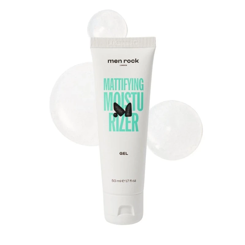 Men Rock Mattifying Gel Moisturizer for Men – Oil Control, Hydrating Face Cream with Niacinamide, Salicylic Acid & Natural Plant Extracts – Vegan, Suitable for Oily Skin – 50ml
