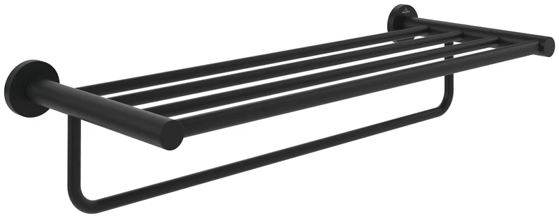 Villeroy & Boch Elements - Tender Hand Towel Rack with Wall Mounted Shelf - 595mm Long - Round - Matt Black