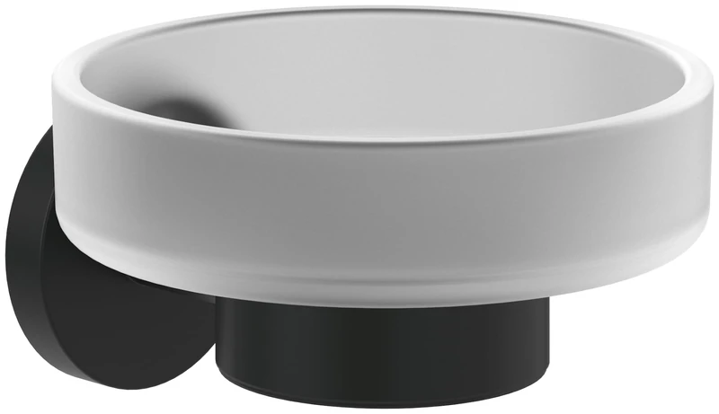 Villeroy & Boch Elements - Tender Soap Dish for Wall Mounting, Satin Glass Soap Holder with Zinc Holder, Round, Matt Black