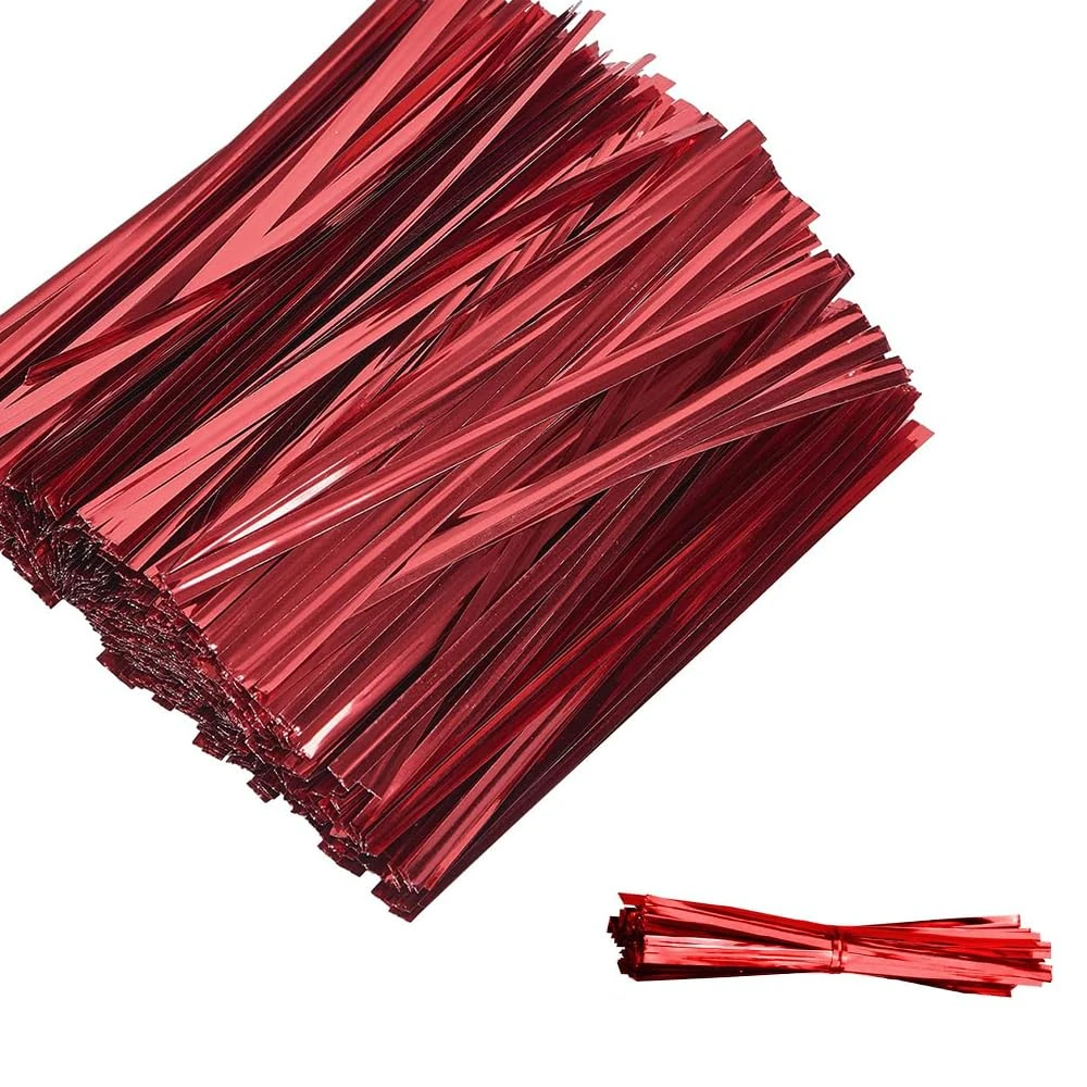 200Pcs Metallic Twist Ties - Plastic Bread Twist Ties - Candy Twist Ties - Reusable Plastic Bread Twist Ties, Bag Sealers Twist Tie - for Candy Food Bags Cake Snacks Party Gift Bag Supplies (red)