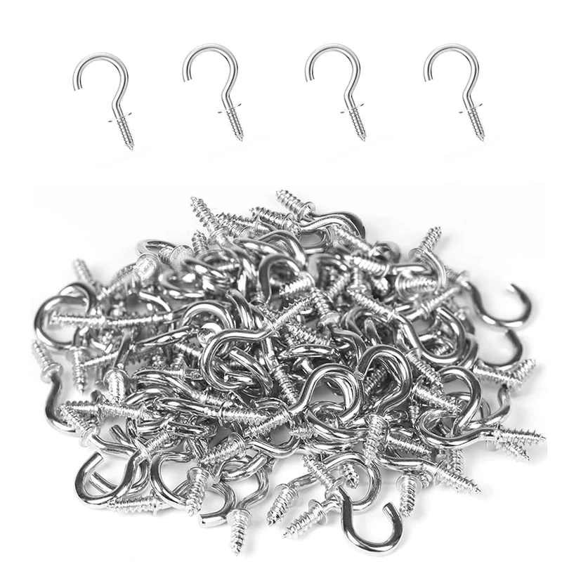 Nazeauf 100pcs 0.5in Silver Screw Hooks - Metal Cup Hooks for Plants