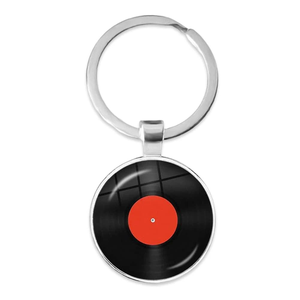 Vinyl Record Player Keychain for DJ Music Lover Gifts for Christmas Birthday Gift for Musicians Composers Music Teacher Student Graduation Gifts Phonograph Disk Key Chain Accessories, Silver&black, S