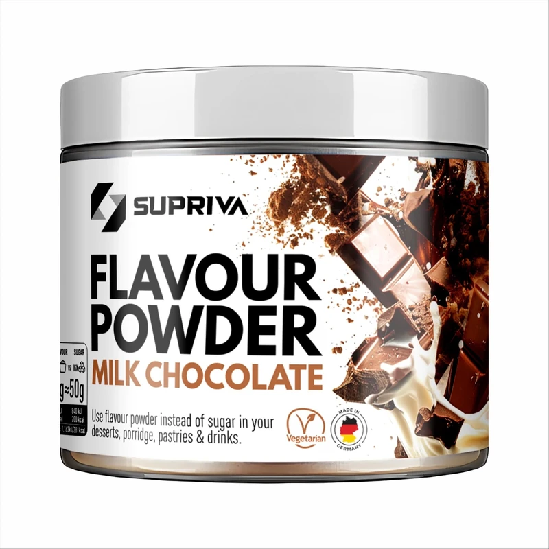 SUPRIVA Flavour Powder-Milk Chocolate, Only 4kcal/Serving, Sugar-Free Sweetener, High in Fibre, Delicious Flavour, Craving Control, Supports Weight Management, For Food, Drinks & Baking, 66Servings