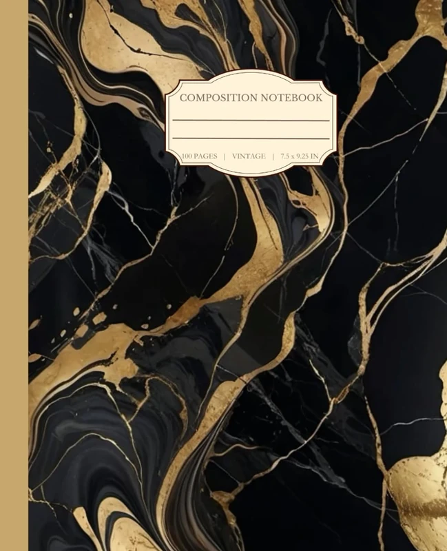 Black Marble and Gold Composition Notebook: Classic Black Marble with Gold Inlay and Lettering | 100 College-ruled Pages | 7.5 x 9.25