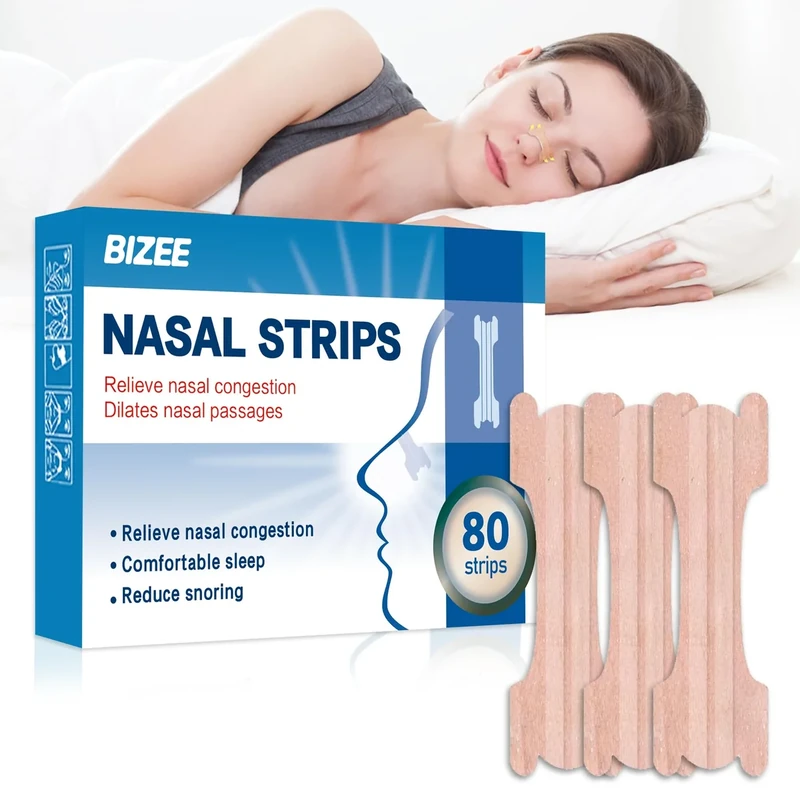 BIZEE Nasal Strips, Nose Strips for Snoring Relief, Anti-Snoring Devices for Men and Women, Drug-Free Nose Strips to Relieve Congestion from Colds or Allergies, Snore Strips for Sports and Sleep (80)