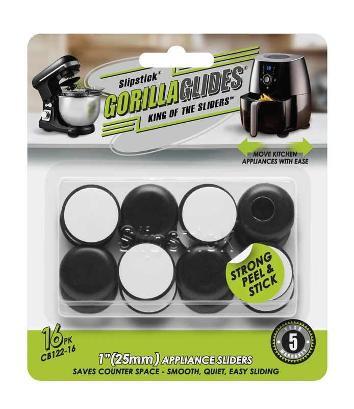 Slipstick GorillaGlides Kitchen Appliance Sliders (16 x 25mm Round Counter Glides) Self Adhesive Countertop Appliance Sliders Provide Easy Sliding and Saves Space on Counters - Image 1