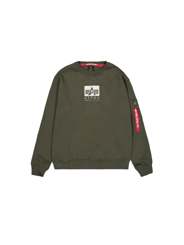 Alpha Industries Men's Satin Logo Sweatshirt, Dark Olive, XL