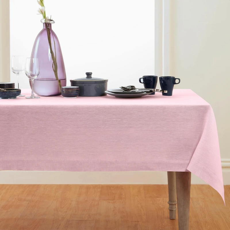 Solino Home 100% Pure Linen Tablecloth Pink Rectangular, Athena 60 x 144 in