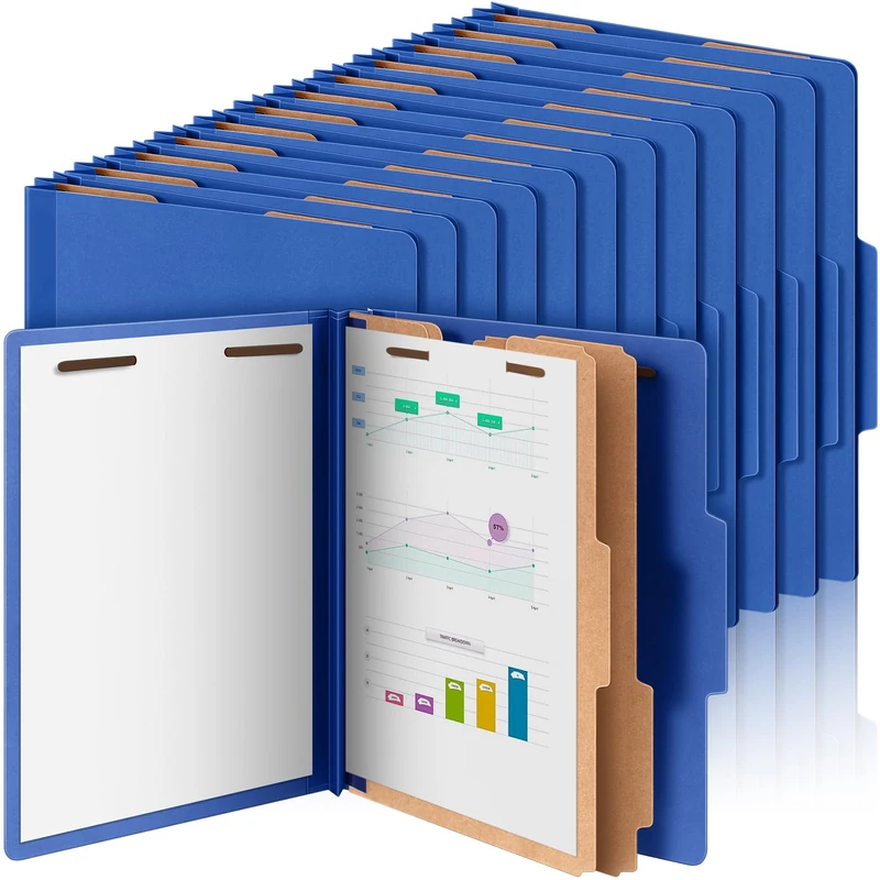Skyygemm 24 Pcs Classification Folders Bulk 2 Dividers File Folder with Fastener 2 Prongs Letter Size Pressboard File Folders with 3.5 Inch Expansion for Organize Office Medical Document(Dark Blue)
