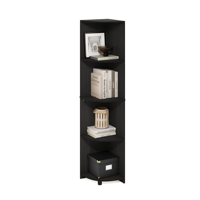 Furinno ECON Corner Shelf, 4-Tier Corner Book Shelf, Storage Shelves, Display Rack, Bookshelf, for Organization and Storage, Living Room, Home Office, Espresso