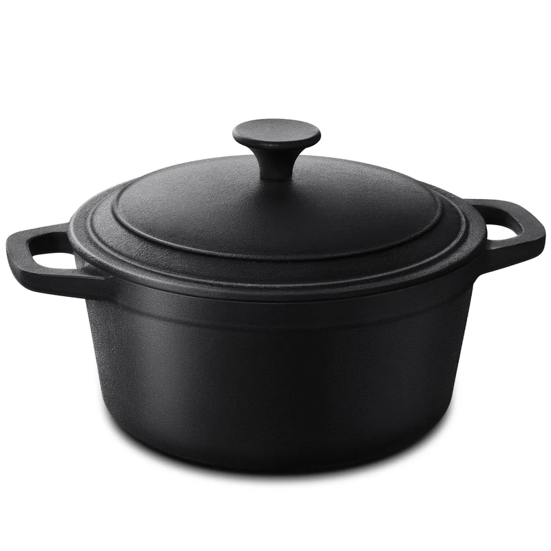 Warmiehomy Cast Iron Dutch Oven,4.5L Heavy Duty Pre-Seasoned Cookware Dutch Oven Pot with Lid,Non-Stick Cast Iron Pot with Two Handles for Indoor Outdoor,24cm