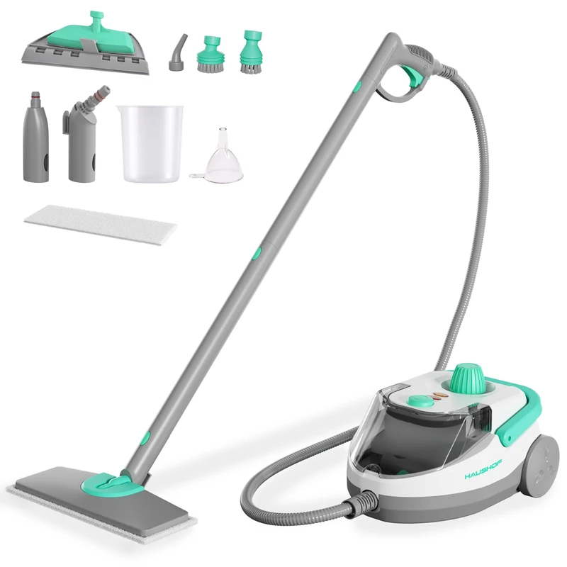 HAUSHOF Multipurpose Steam Cleaner with 1.5 L Water Tank & 17 Accessories, 1800W High-Temp & Chemical-Free Powerful Steamer Cleaner for Floor, Carpet, Window, Car