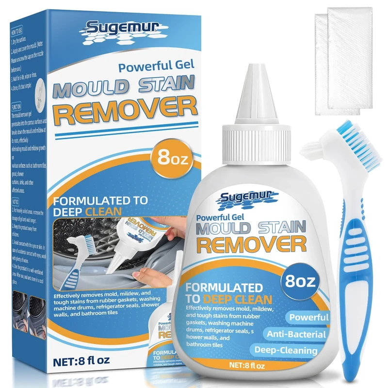 Sugemur Mould Remover Gel, Large Capacity Mould Gel Cleaner, Gentle Household Mildew and Stain Remover for Washing Machine Seals, Bathroom Tiles, Kitchen Sinks, Grout, and Stains, 8 fl oz
