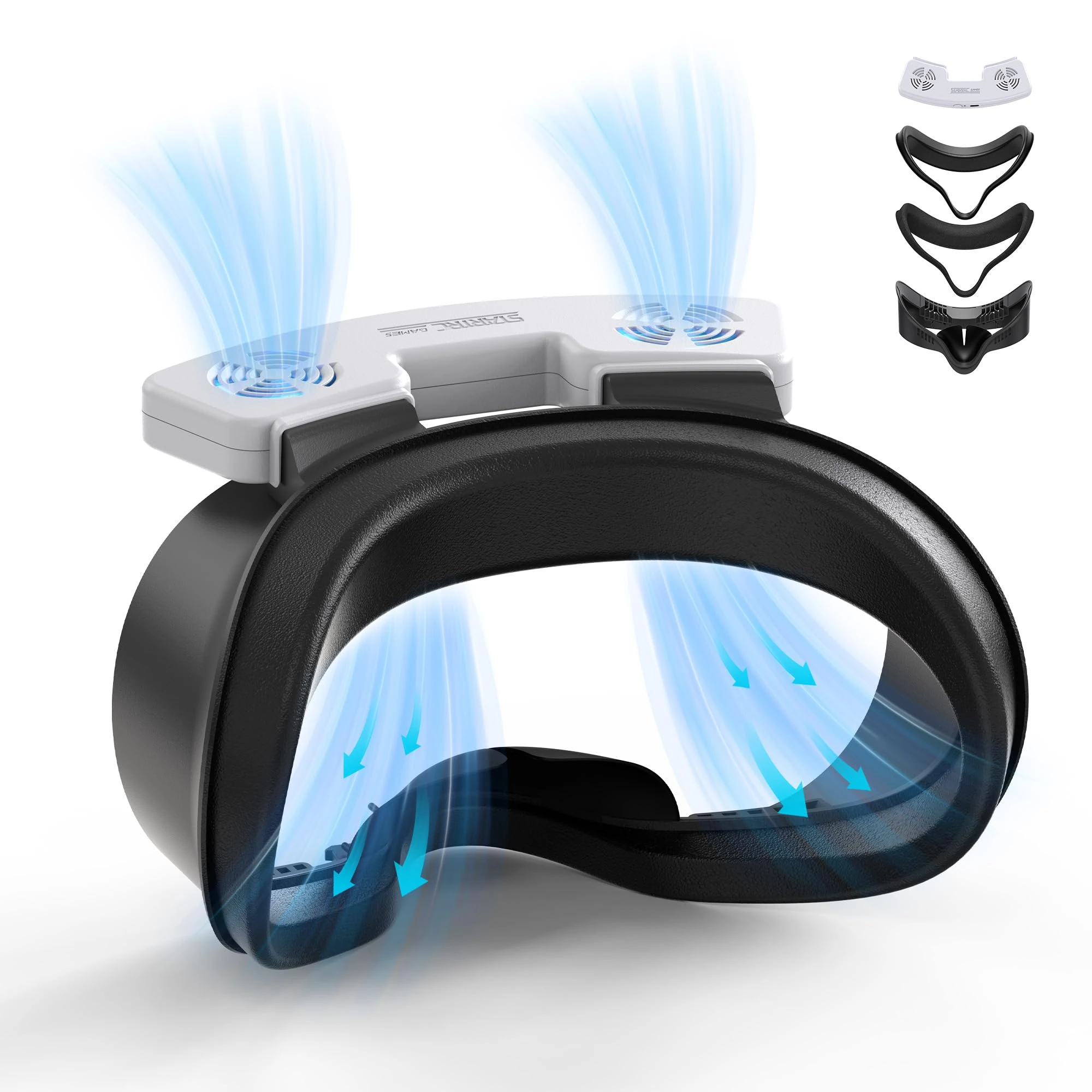 Facial Interface Cooling Fan for Meta Quest 3S Accessories, Soft PU Leather and Ice Silk Cotton Face Pad Compatible with Oculus Quest 3S, Adjustable Fan to Relieve Lens Fogging (3 Speeds)