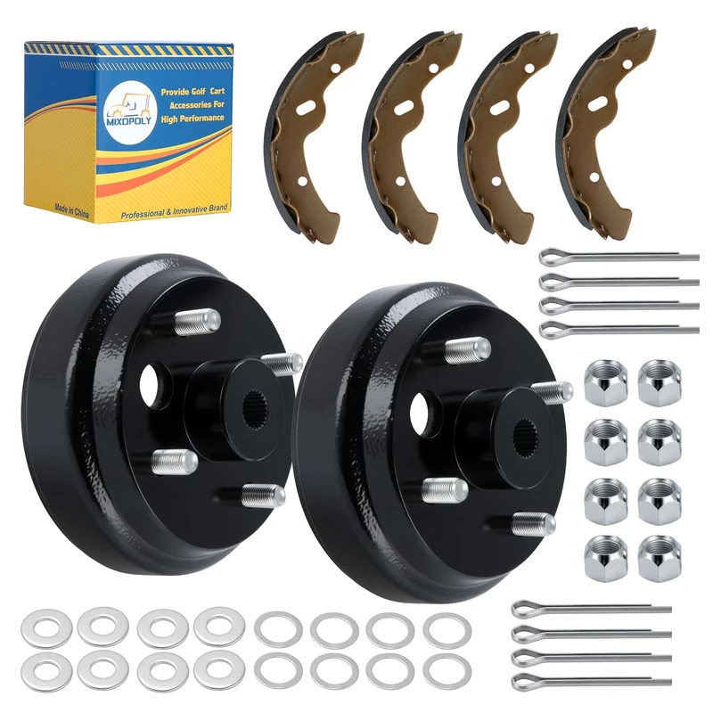 Mixopoly Golf Cart Brake Kit, Brake Drums Hub Assembly and Brake Shoes Kit for EZGO TXT Electric Models 1996-2008, Replaces OEM 19186G1 27943G01 27945G01 70794G01 70795G01 - Image 1