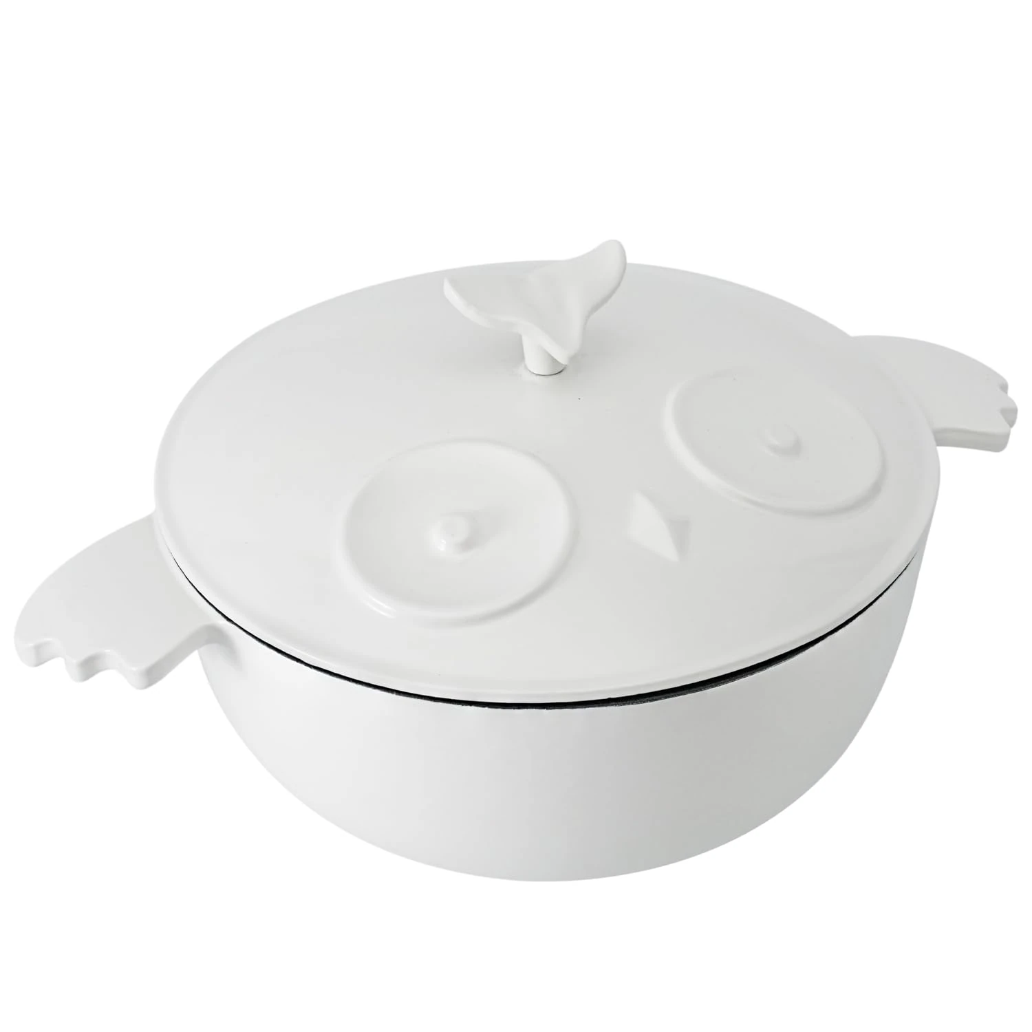 Flavehc Owl Shaped Cast Iron Dutch Oven with Lid 5 qt Enameled Dutch Oven for Bread Baking,White