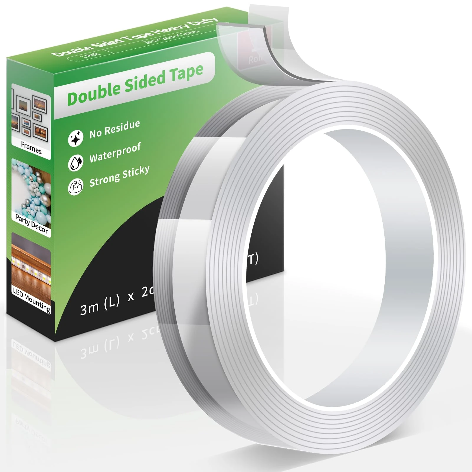 Euqvunn Strong Double Sided Tape Heavy Duty, (3.0 m × 2,0 cm × 1 mm) Removable Nano Mounting Tape, Clear Sticky Adhesive Strips for Decorations/Wall Hanging/Carpet, 1 Roll