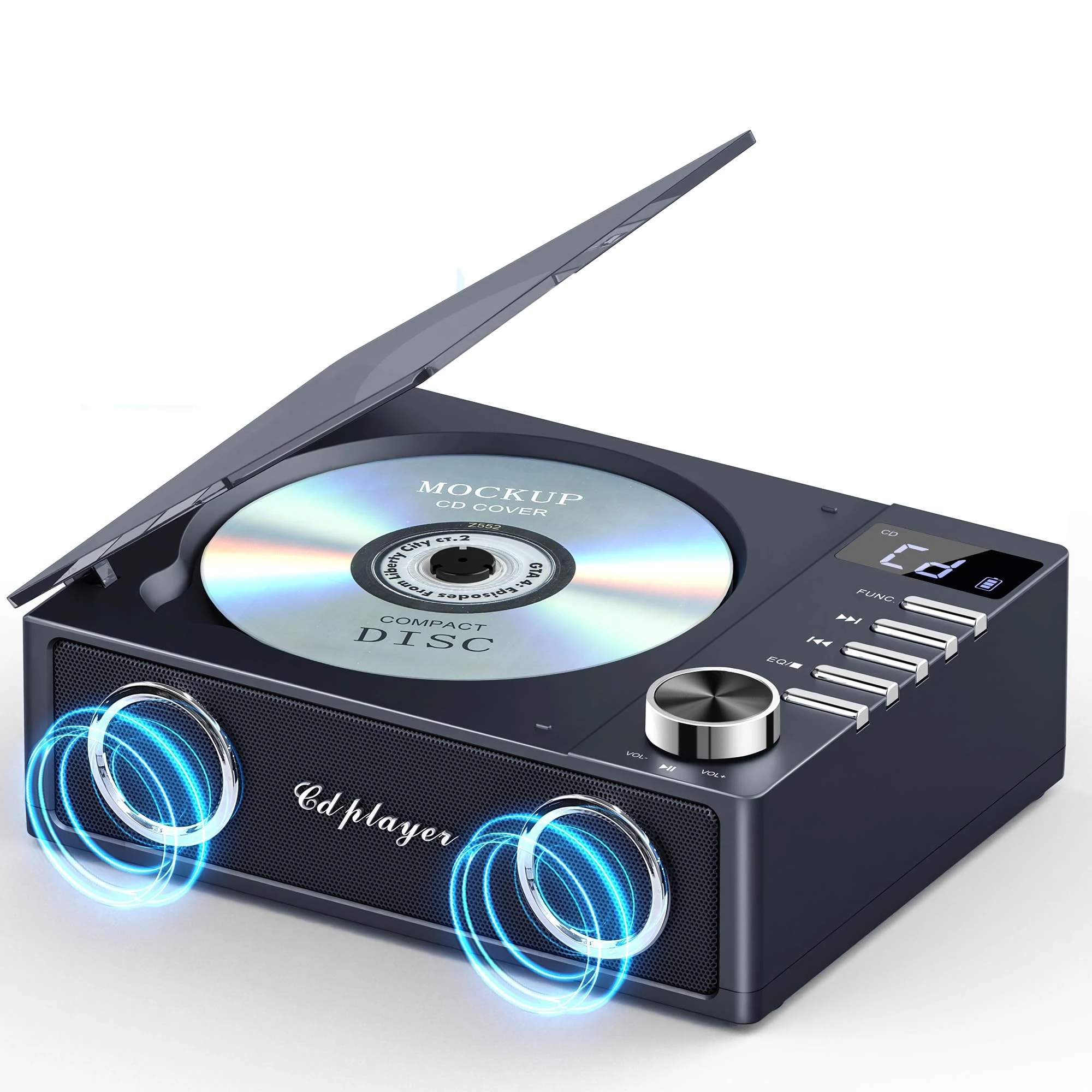 Greadio Portable CD Player with Bluetooth 5.3, 4000mAh Rechargeable CD Music Player with Remote Control, Dual Speakers, LED Display, Supports USB, TF Card, AUX for Home/Car (Blue)