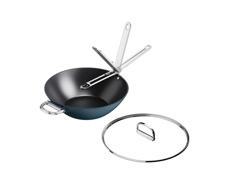 Joseph Joseph Space 32cm Non-Stick Wok with Lid, Folding Handle, Space-Saving Induction & Oven Safe Ceramic Stir-Fry Pan
