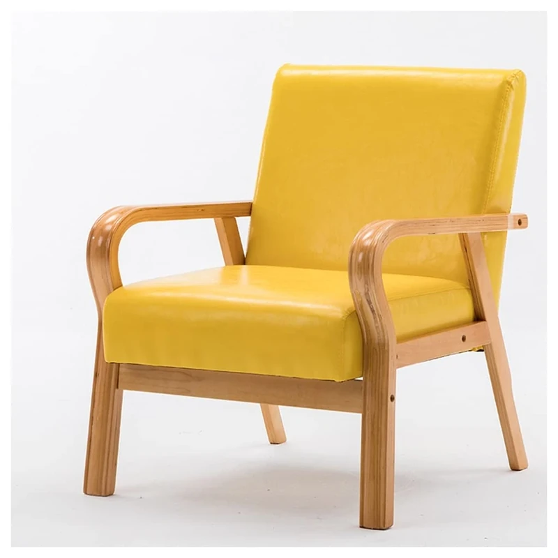 Mid century Retro Leather Lounge Chair with Arms for Bedroom, Living Room, or Dorm Comfy Single Reading Chair with Backrest (Yellow)