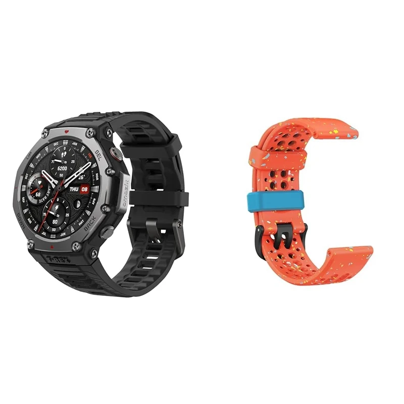 Amazfit T-Rex 3 Outdoor Smartwatch 48mm + Amazfit balance Upcycled Silicone Straps Solaris Orange