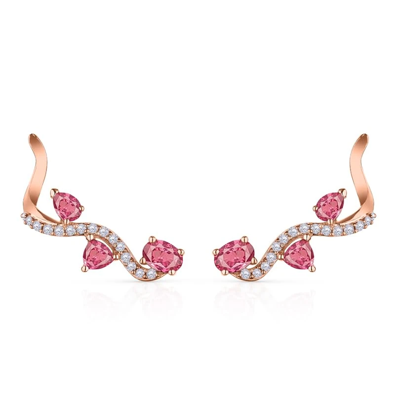 Hueb,18k Mirage Pink Gold Earring With 0.25 Cts Vs-Gh Diamonds And Sapphire,ONE SIZE