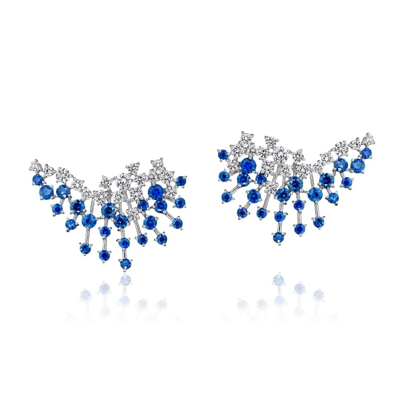 Hueb,18k Luminus White Gold Earring With 1.64 Cts Vs-Gh And Black Diamonds And Sapphire,ONE SIZE