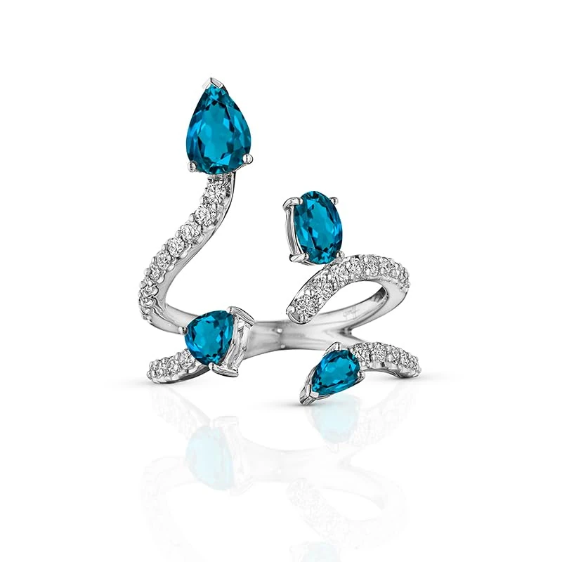 Hueb,18k Mirage White Gold Ring With 0.34 Cts Vs-Gh Diamonds And Topaz,7