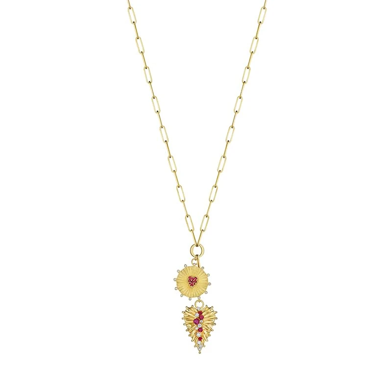 Hueb,18k Penka Yellow Gold Necklace With 0.52 Cts Vs-Gh Diamonds And Ruby,18"