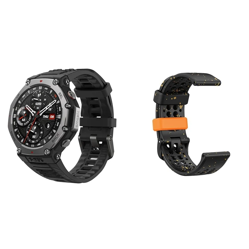 Amazfit T-Rex 3 Outdoor Smartwatch 48mm + Amazfit balance Upcycled Silicone Straps Solaris Black