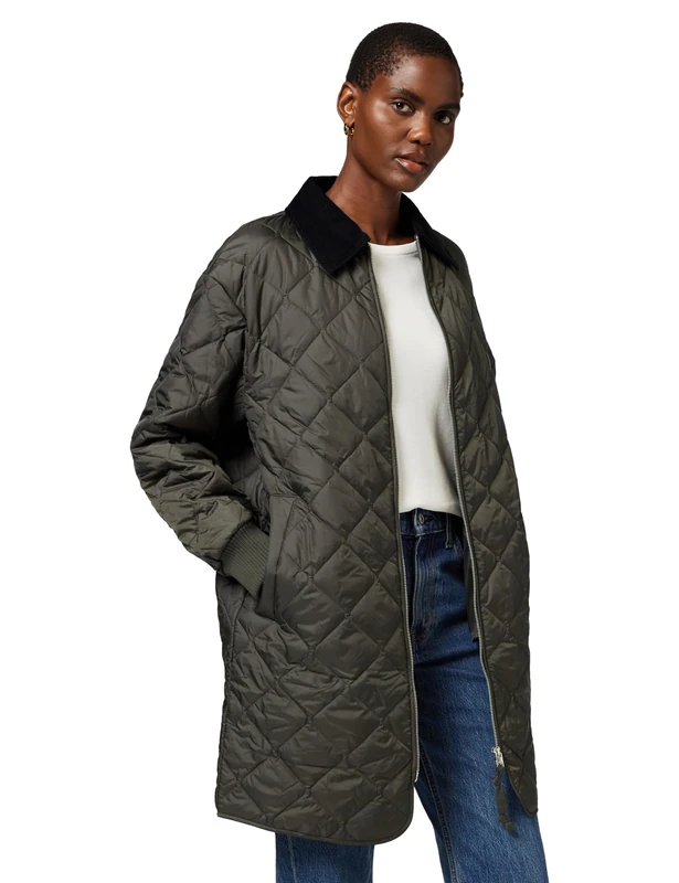 Marc OߴPolo Denim Women's Relaxed Fit Quilted Coat with Corduroy Kent Collar, Green (Pineneedle), S