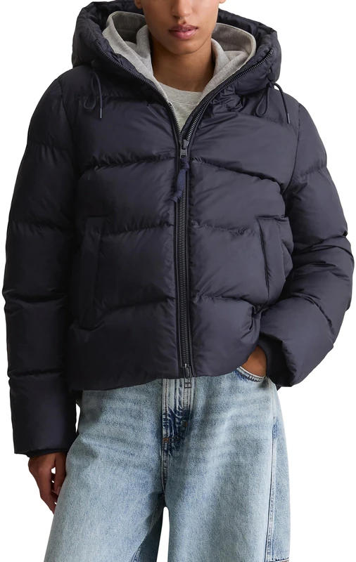 Marc OߴPolo Denim Women's Water Repellent Puffer Jacket with Hood, Blue (Blue Depths), L