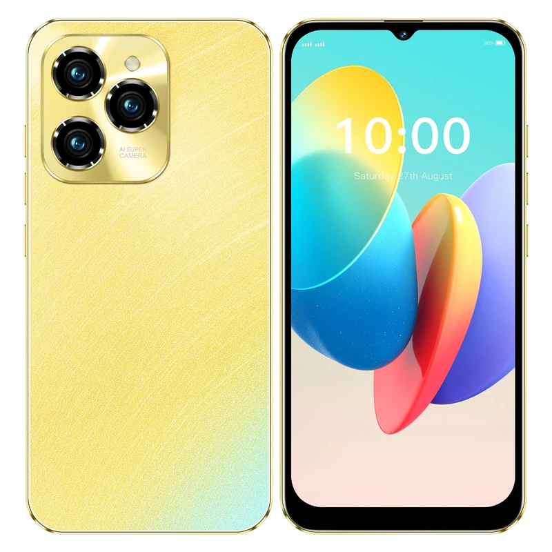 CatCalls Cheap Smartphone, Hot40Pro Android 12 Mobile Phone, 32GB ROM/256GB TF, 6.3" HD+ Waterdrop Screen, 4500mAh, Dual Camera 13MP, 4G Dual SIM Free Unlocked Phone (HOT40Pro-Gold)