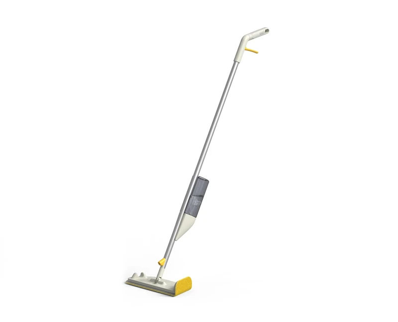 Joseph Joseph CleanTech 2-in-1 Spray Mop with Washable Microfibre Cleaning Pad, Spot-Cleaning Scrubber, Easy-Pull Trigger, Refillable Bottle, Light Stone