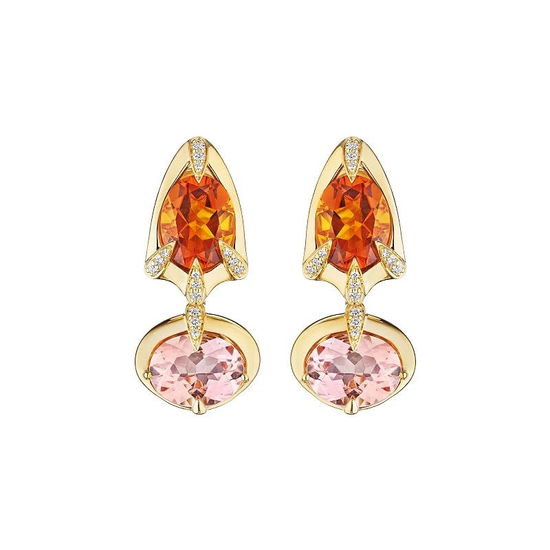 Hueb,18k Onsa Yellow Gold Earring With 0.13 Cts Vs-Gh Diamonds And Morganite And Citrine,ONE SIZE