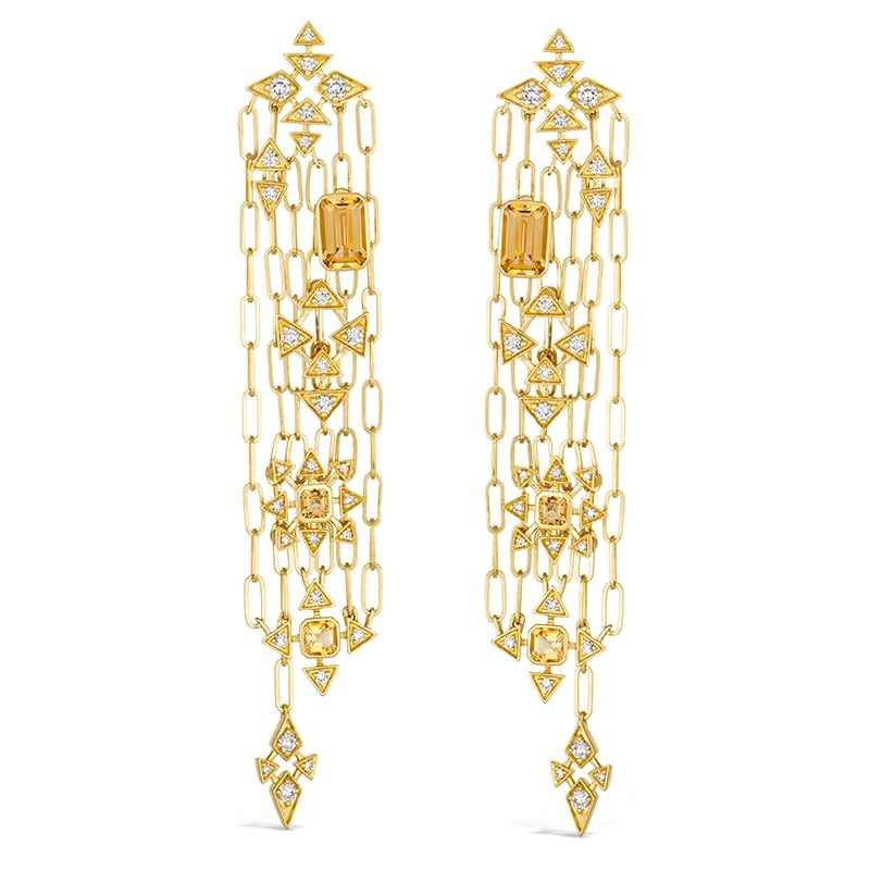 Hueb,18k Onsa Yellow Gold Earring With 1.18 Cts Vs-Gh Diamonds And Citrine,ONE SIZE